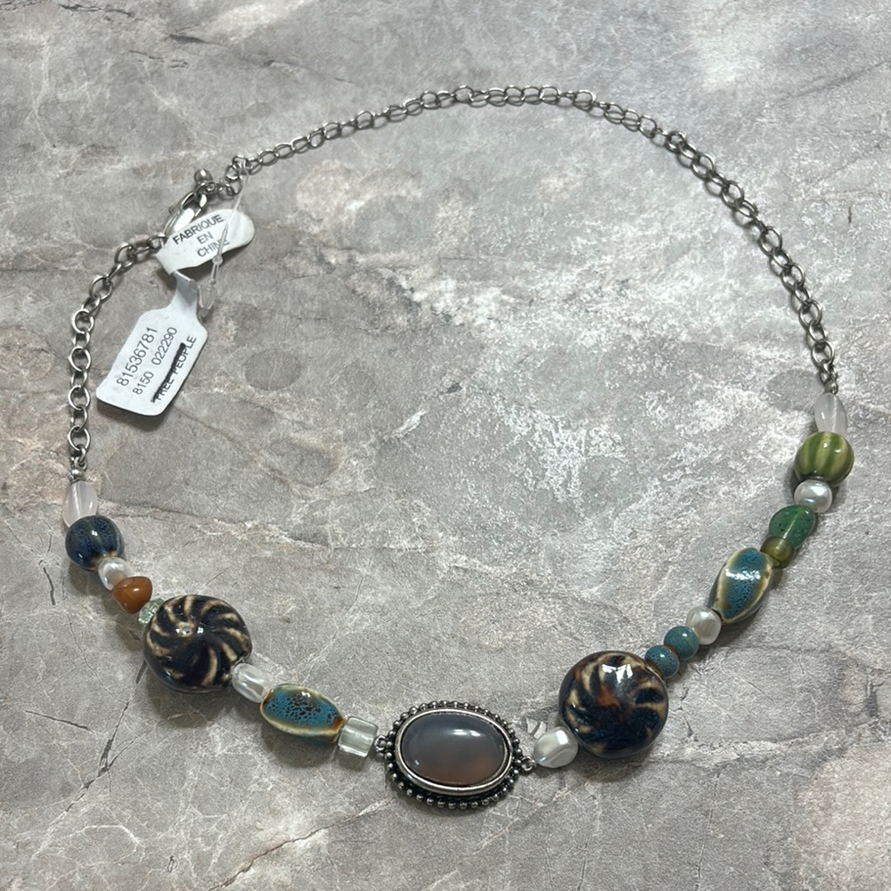 Free People Silver and Blue Bohemian Necklace